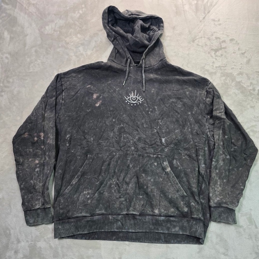 ASOS DESIGN Charcoal Acid Wash Celestial Eye Graphic Hoodie Womens Large